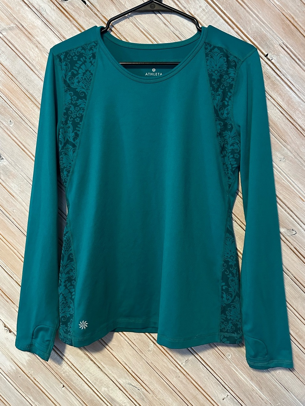 Athleta Teal Long-Sleeve Active Crew Top Activewear Running Fitted Top